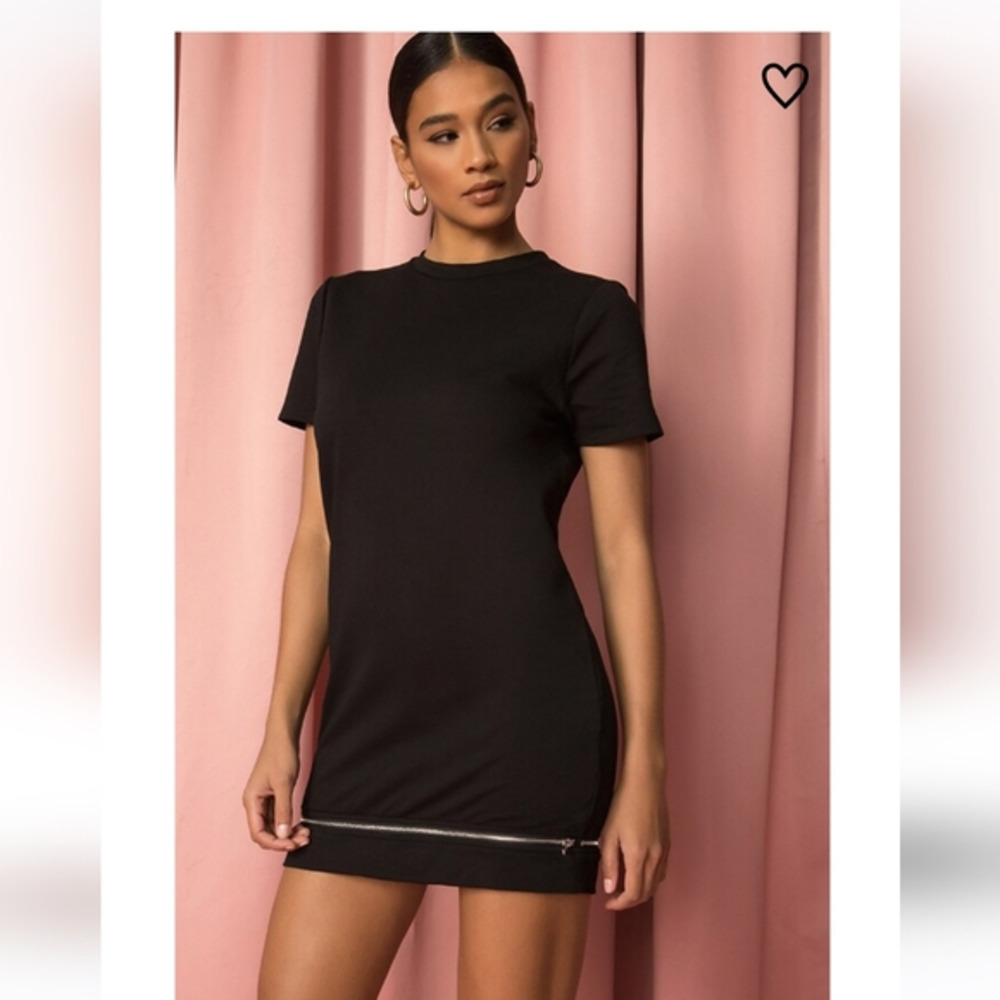 superdown Black Mini Dress with Front Zip Detail